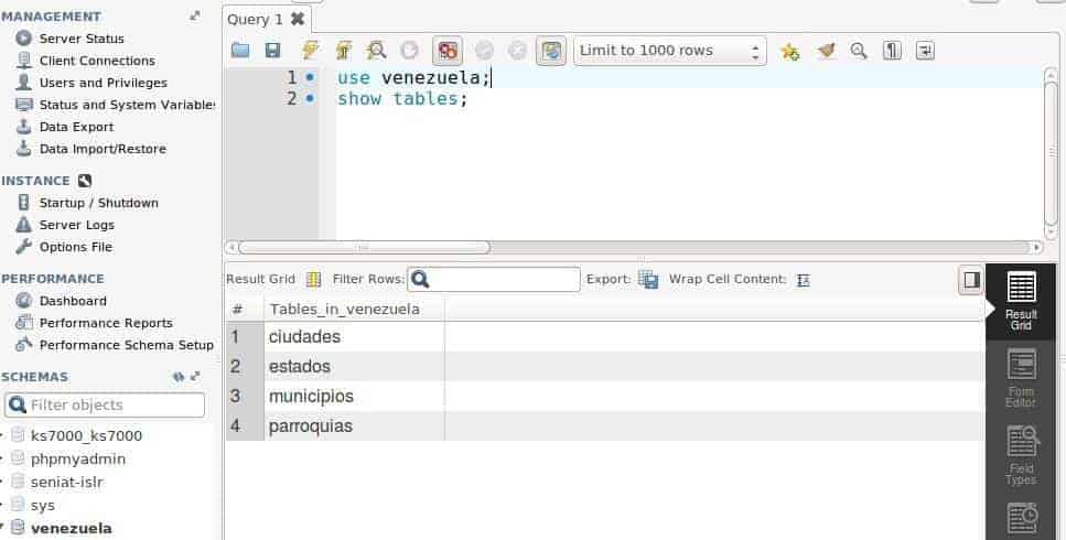 Interfaz de MySQL Workbench